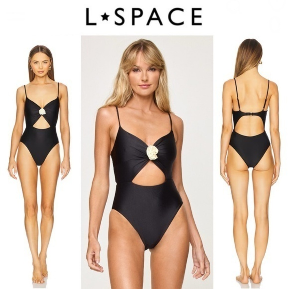 🔥NWT L*Space Rosette Kyslee One Piece Swimsuit Black Cut-Out Sz M 180$
